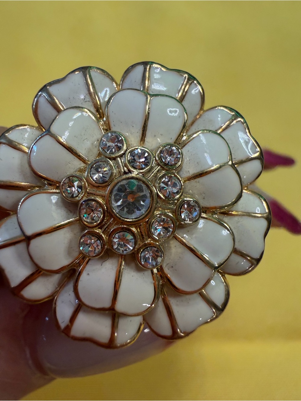 Park Lane White & Gold-Tone Crystal Flower Statement Ring – Size 9